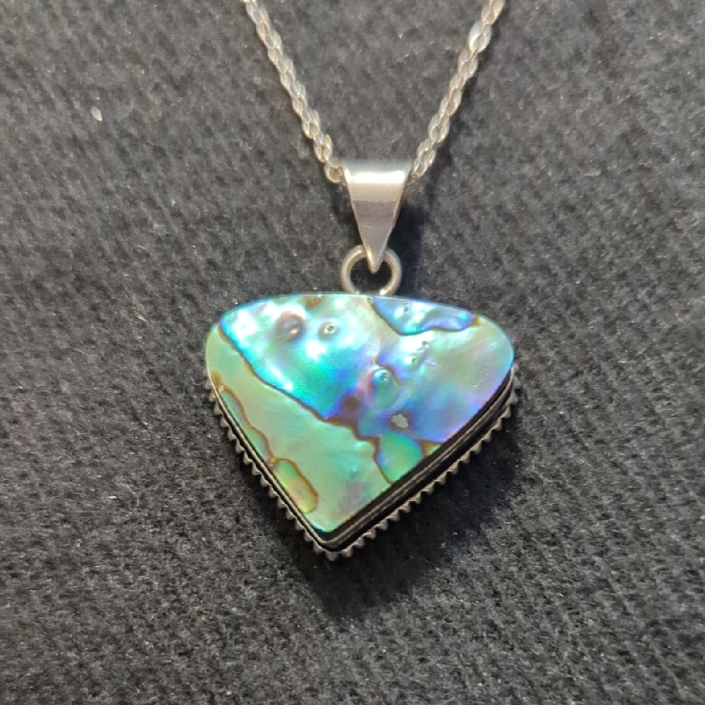 Silver Plated Abalone Triangle Pendant Statement Necklace